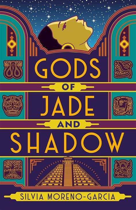 Cover of Gods of Jade and Shadow. The face of a girl lies beneath a starry sky above the silhouettes of either hills or temples.