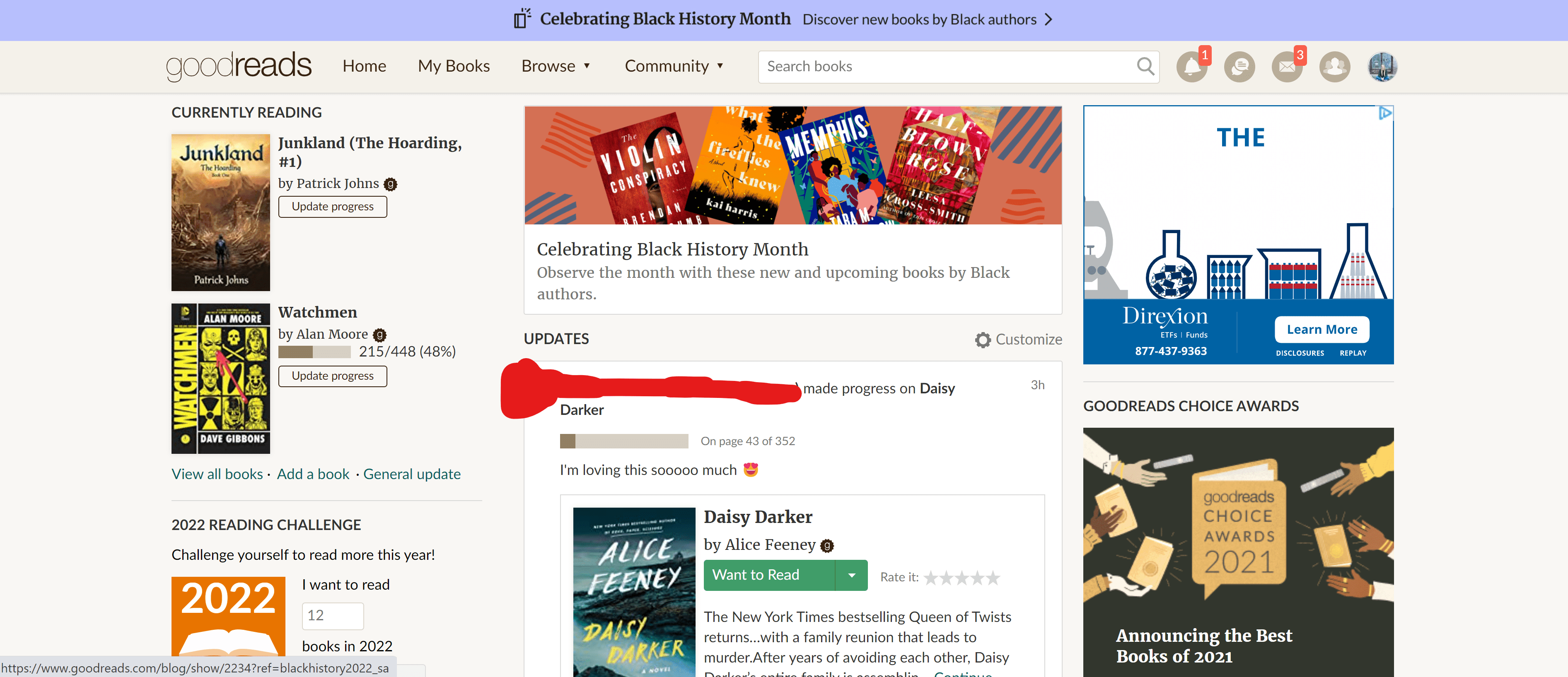 Goodreads home page.