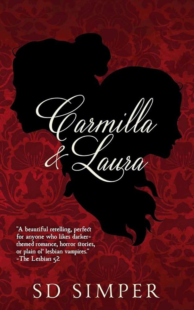 Cover of Carmilla & Laura. The silhouettes of two women facing opposite directions lay on a deep red background.