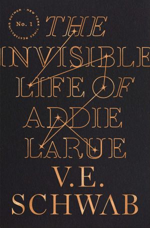 Book cover of The Invisible Life of Addie LaRue by V.E. Schwab. The cover features the title in a yellow lettered constellation on a black background.